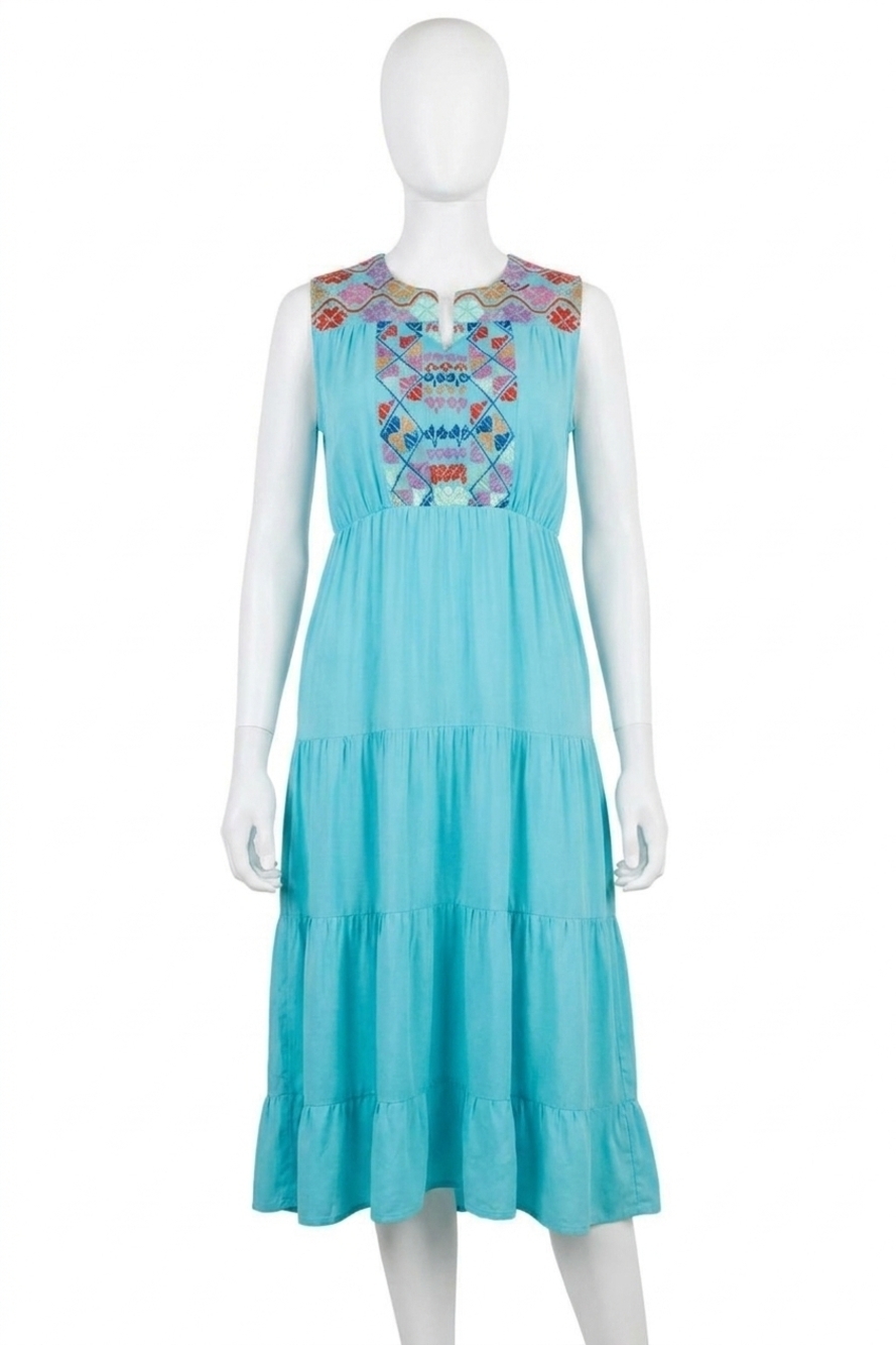 NEW LAYERZ CLOTHING embroidered midi dress in blue